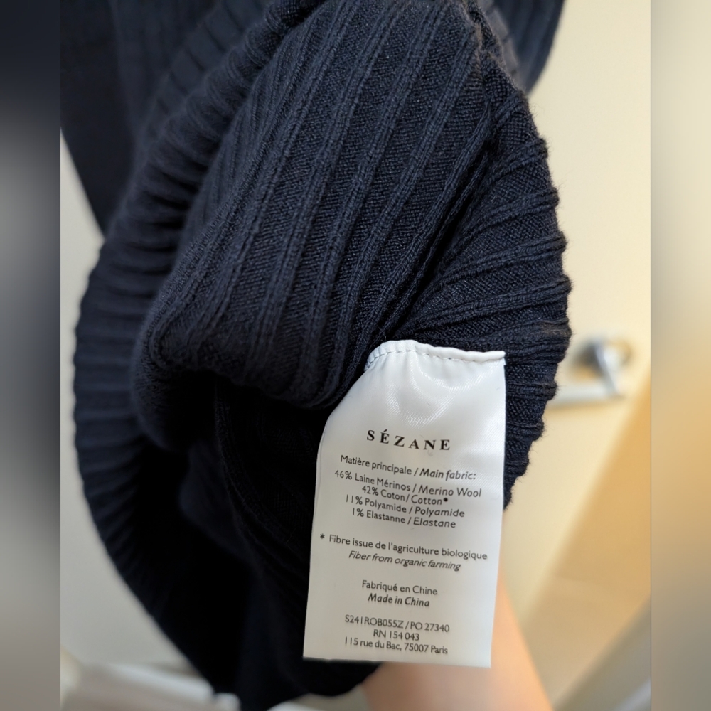 Sezane Meryl Merino Wool and Cotton Navy Sweater Dress Size S - Picture 5 of 5